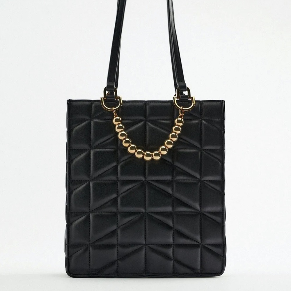 Zara Black Quilted Shopper Bag - Picture 3 of 10